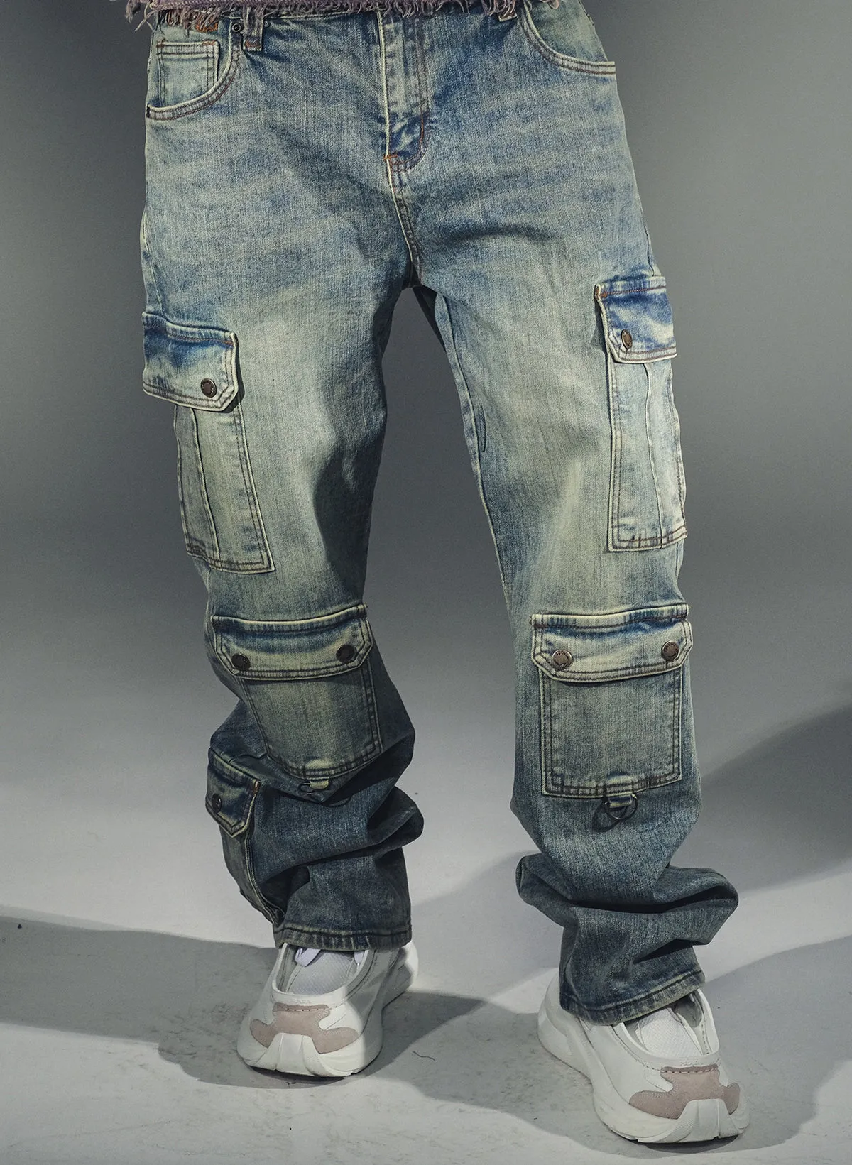 Baggy fit wax coated washed denim