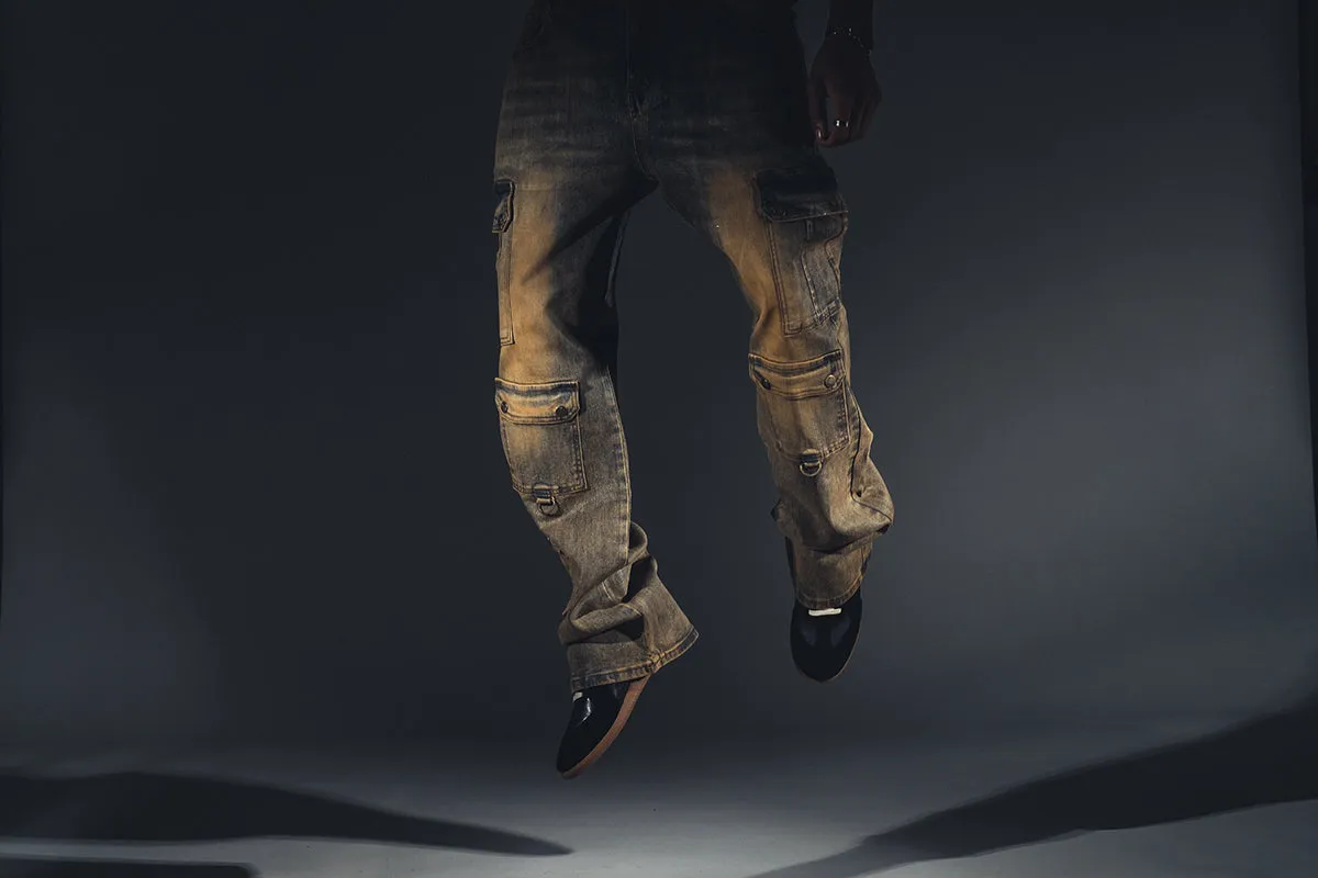 Baggy fit wax coated washed denim
