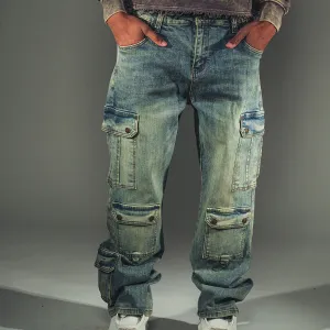 Baggy fit wax coated washed denim