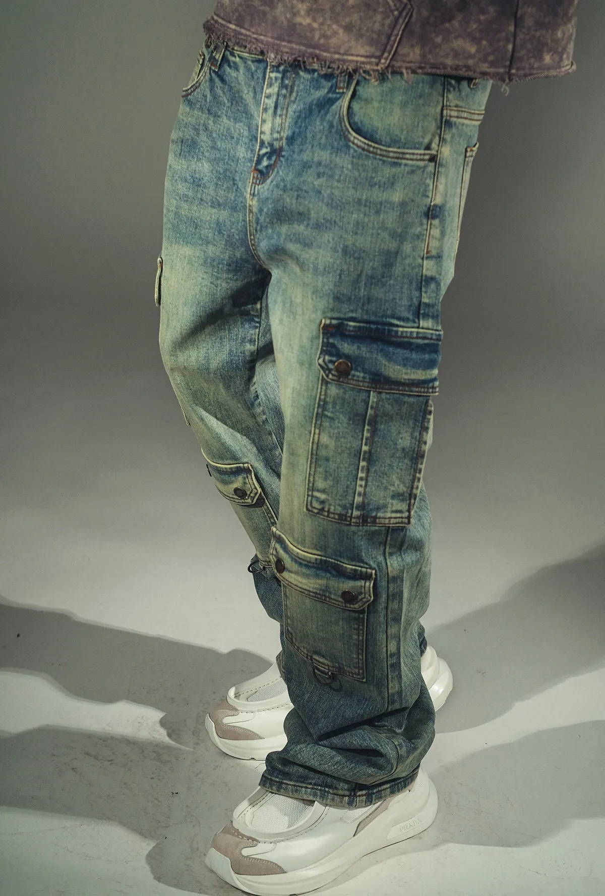 Baggy fit wax coated washed denim