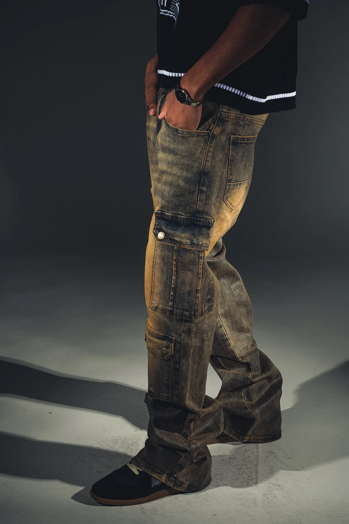 Baggy fit wax coated washed denim