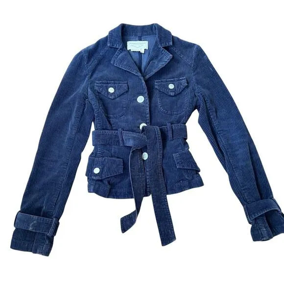 BCBG Max Azaria Jean Blue Corduroy Jacket Women Size XS