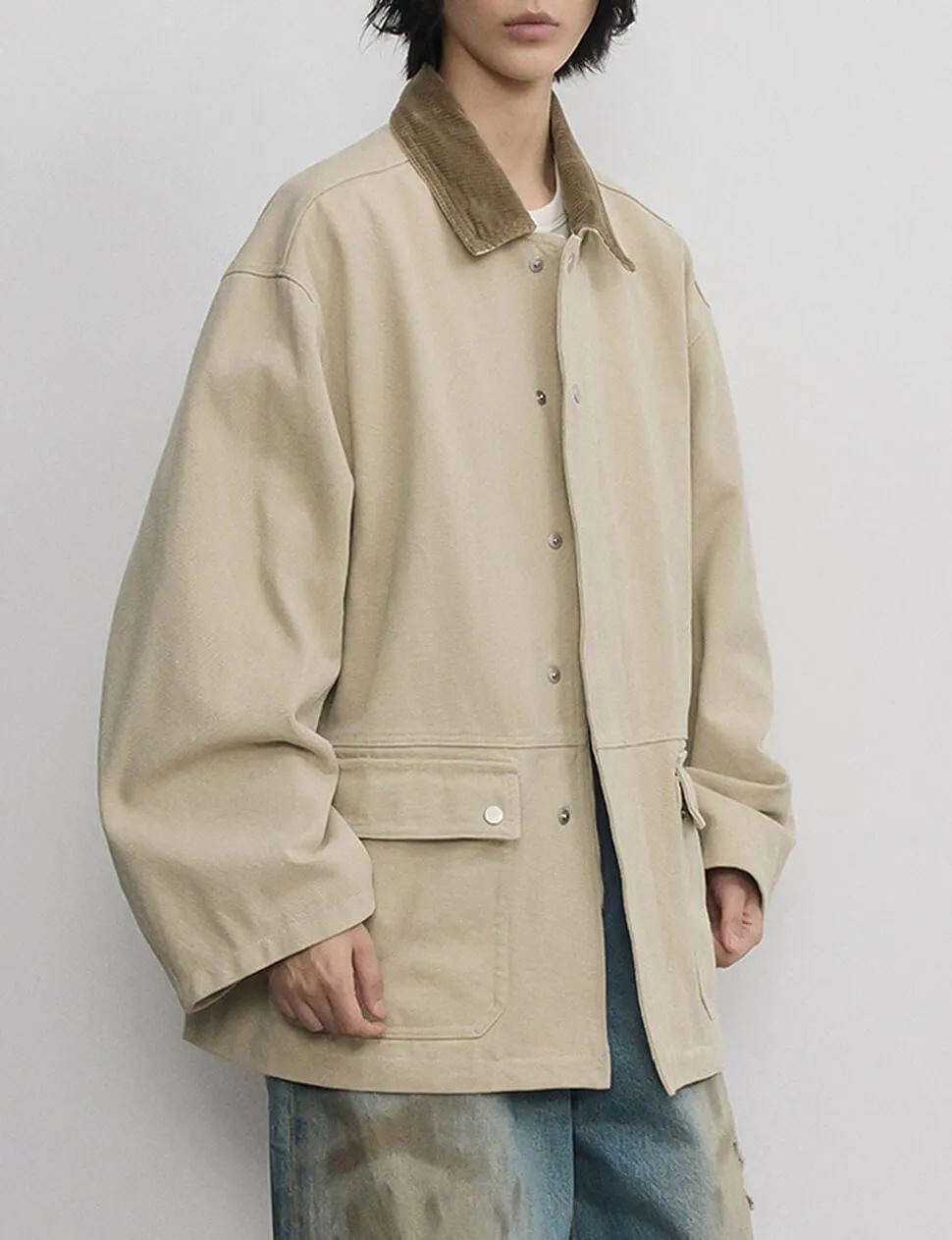 Beige Oversized Barbour Jacket