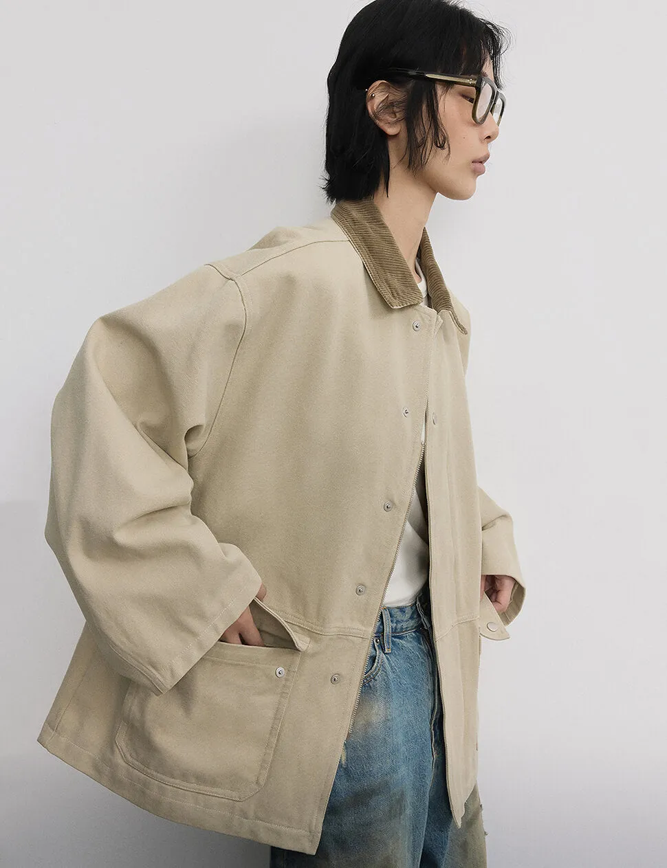 Beige Oversized Barbour Jacket