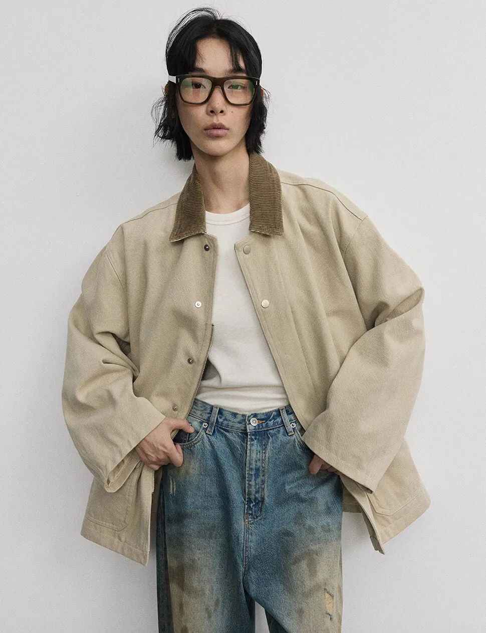 Beige Oversized Barbour Jacket