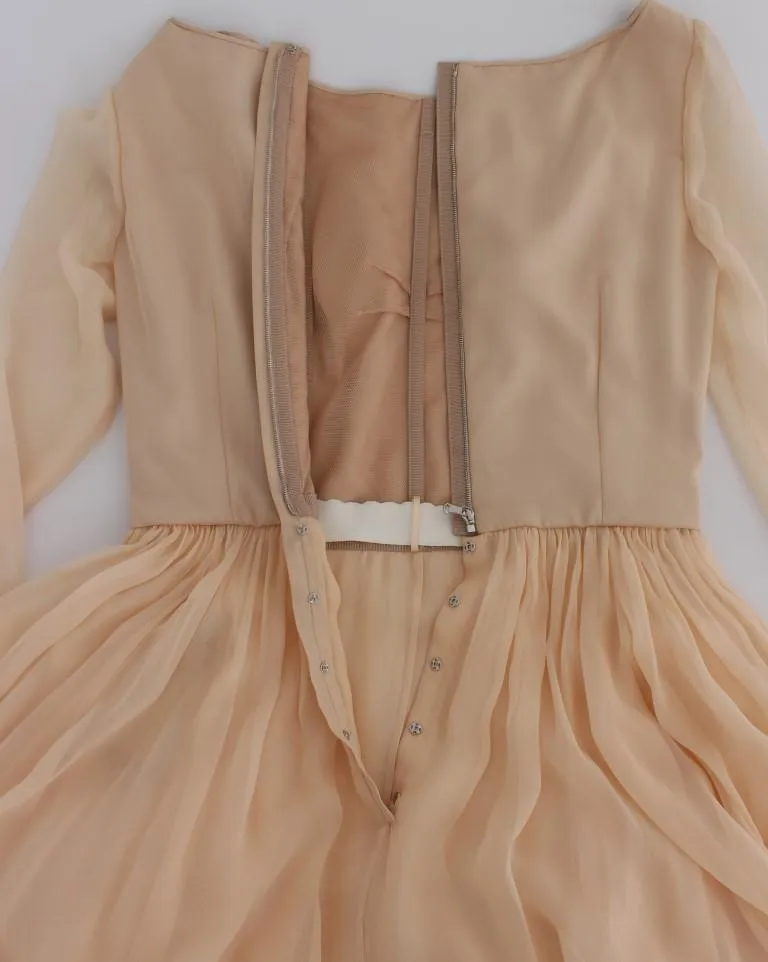 Beige Silk Ball Gown Full Length Dress