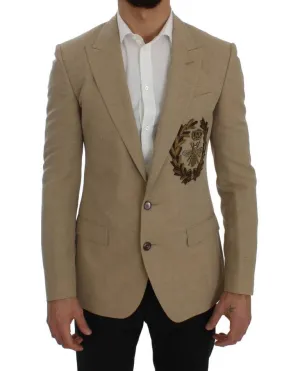 Beige Slim Fit Bee Crown Blazer Jacket