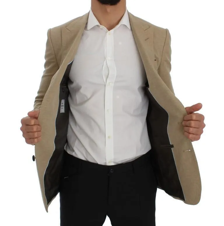 Beige Slim Fit Bee Crown Blazer Jacket