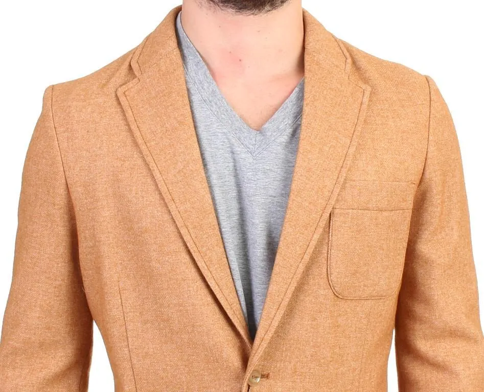 Beige Wool Blend Two Button Blazer