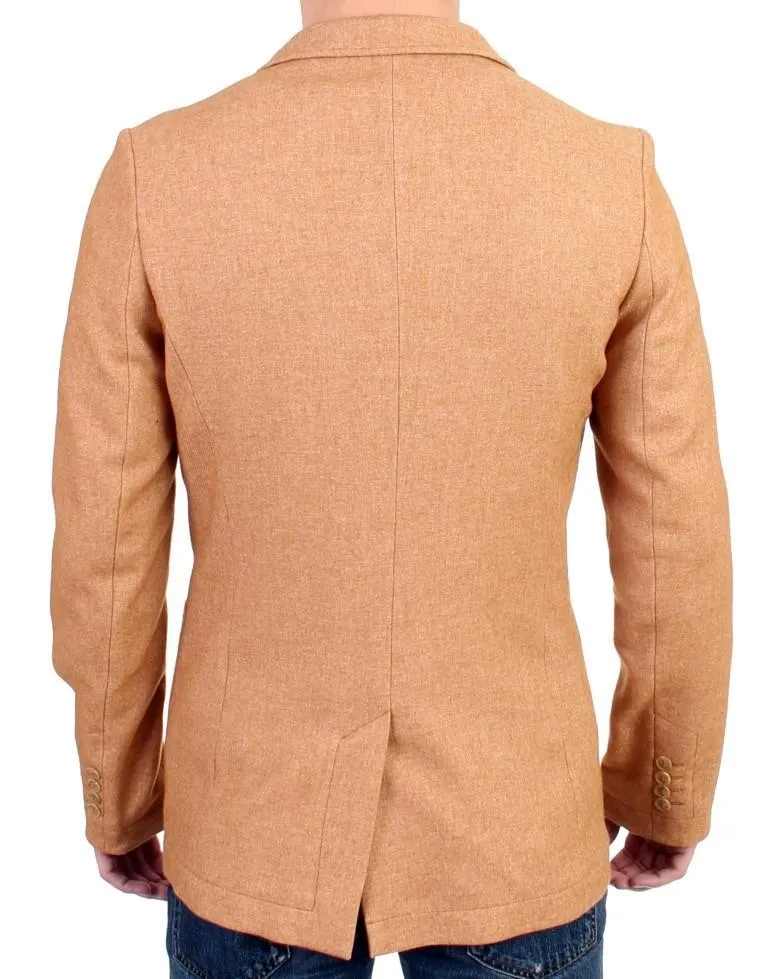 Beige Wool Blend Two Button Blazer
