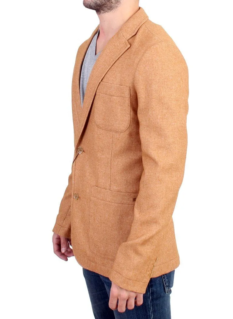 Beige Wool Blend Two Button Blazer
