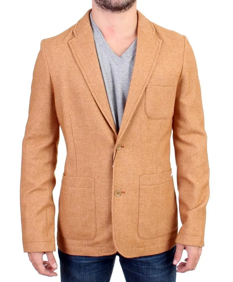 Beige Wool Blend Two Button Blazer