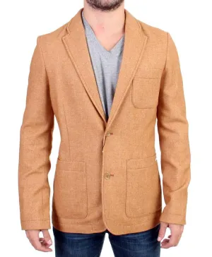 Beige Wool Blend Two Button Blazer