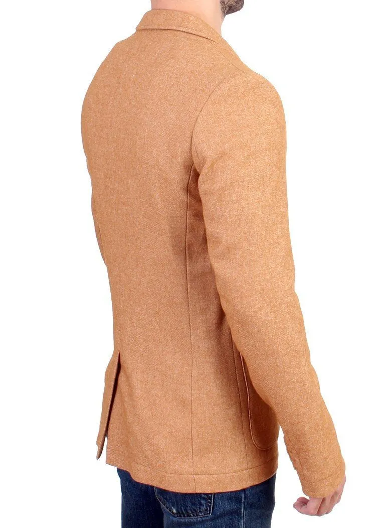 Beige Wool Blend Two Button Blazer
