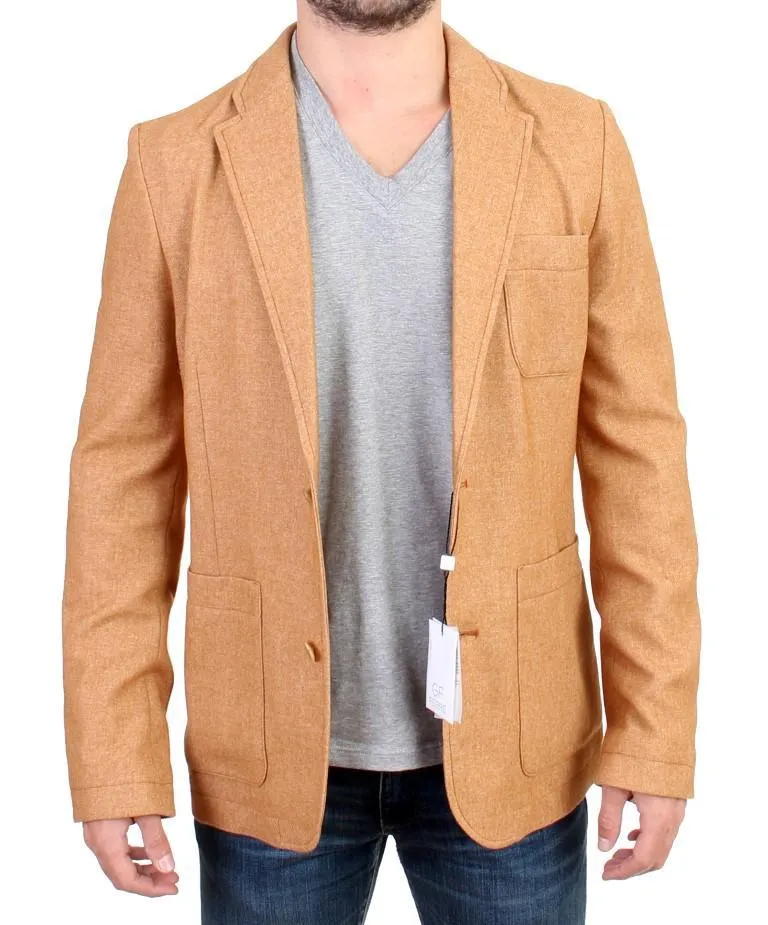 Beige Wool Blend Two Button Blazer