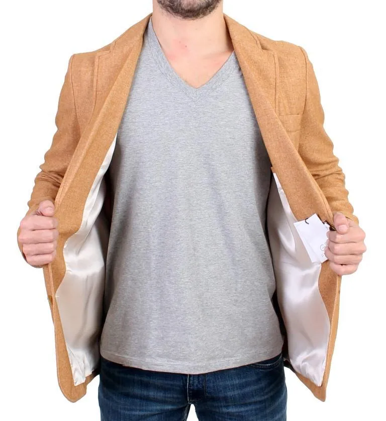 Beige Wool Blend Two Button Blazer