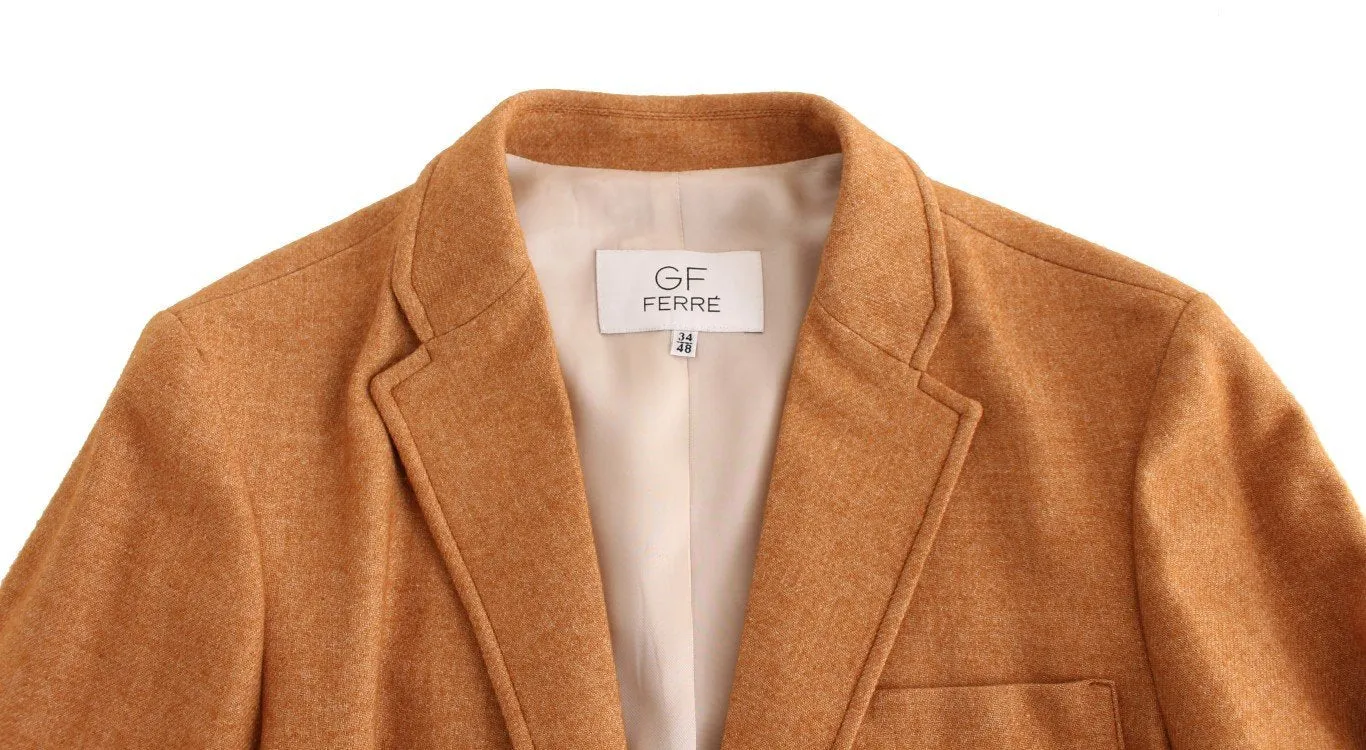 Beige Wool Blend Two Button Blazer