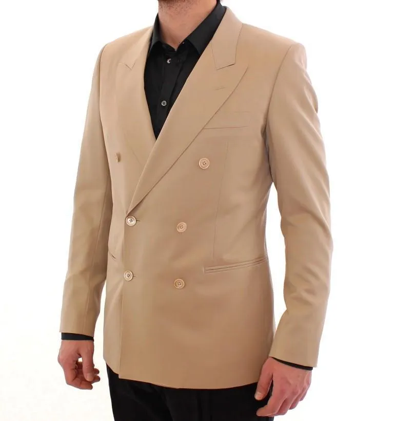 Beige wool double breasted blazer