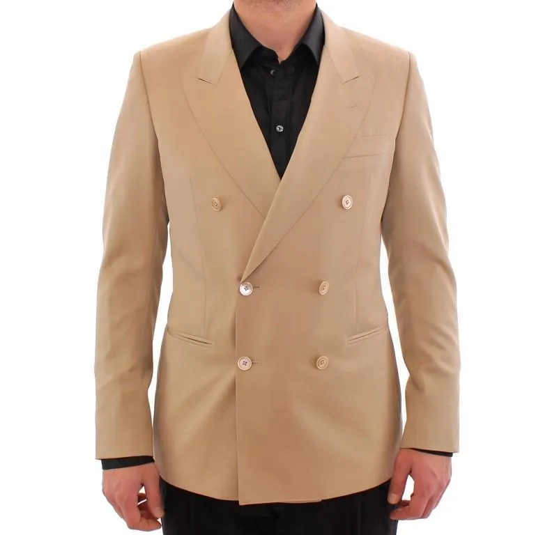 Beige wool double breasted blazer