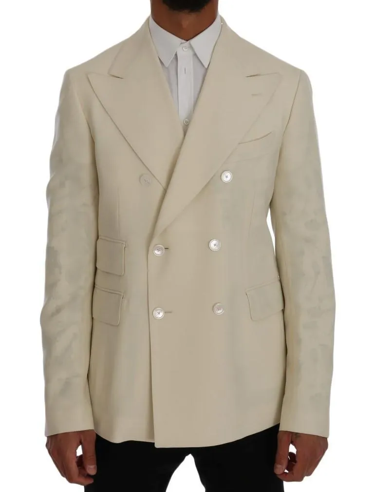 Beige Wool Stretch Slim Fit Blazer Jacket