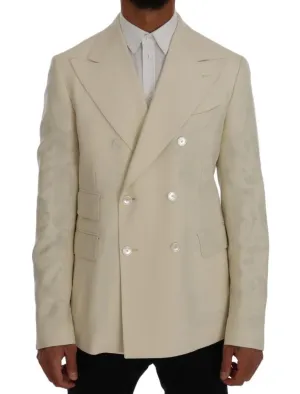 Beige Wool Stretch Slim Fit Blazer Jacket