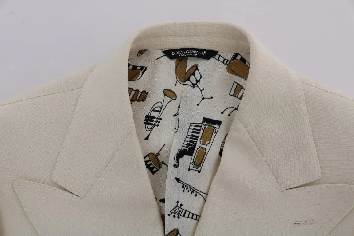Beige Wool Stretch Slim Fit Blazer Jacket