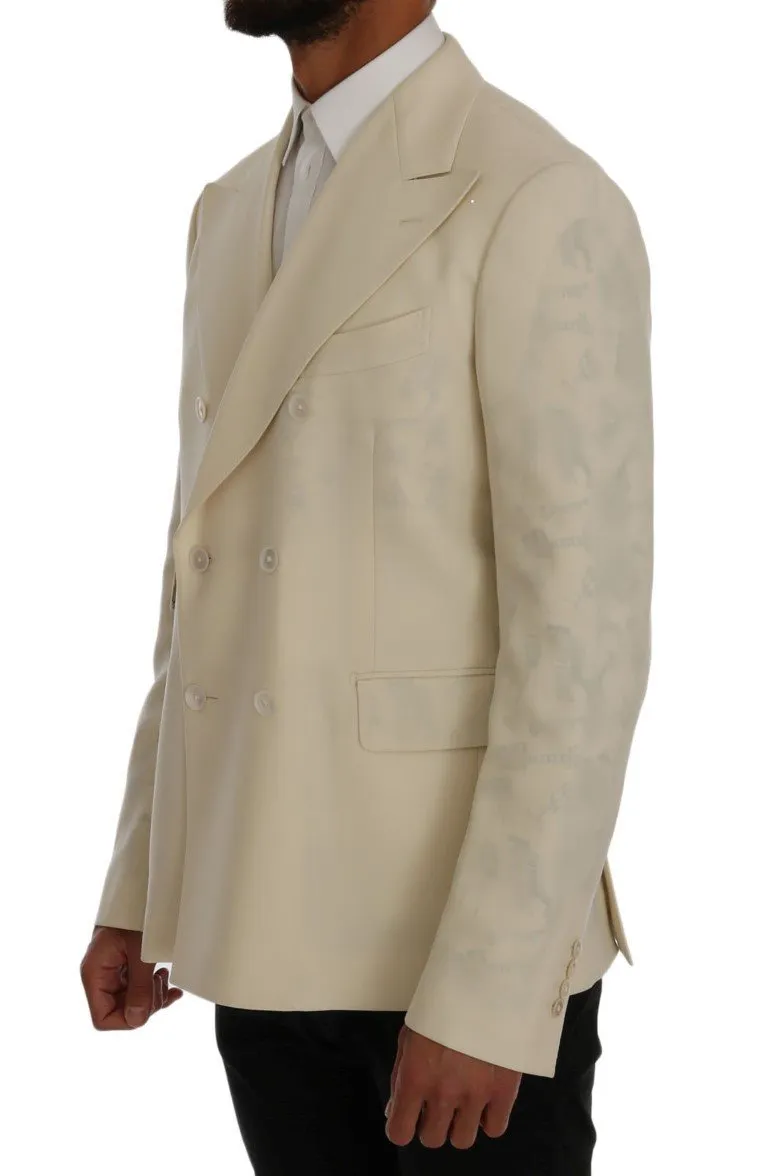 Beige Wool Stretch Slim Fit Blazer Jacket