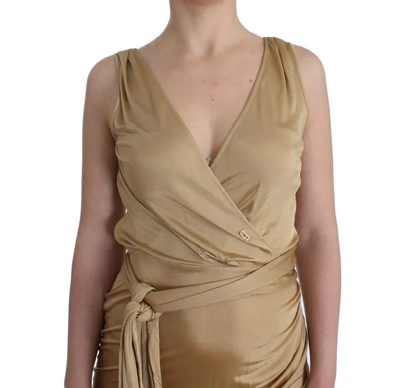 Beige wrap cocktail dress