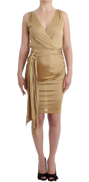 Beige wrap cocktail dress