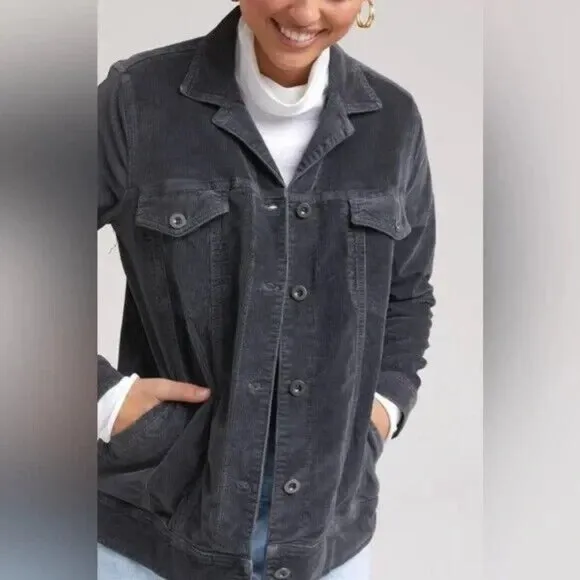 Bella Dahl Women's S Corduroy Trucker Jacket Oversized Patch Pockets Gray NEW