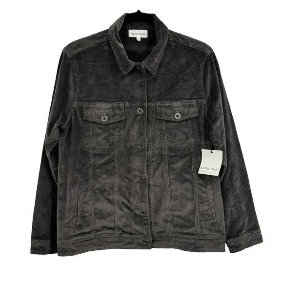 Bella Dahl Women's S Corduroy Trucker Jacket Oversized Patch Pockets Gray NEW