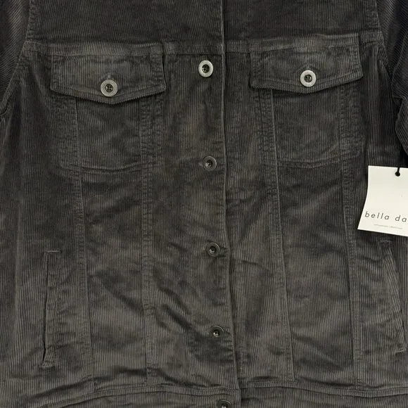 Bella Dahl Women's S Corduroy Trucker Jacket Oversized Patch Pockets Gray NEW