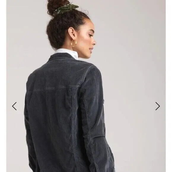 Bella Dahl Women's S Corduroy Trucker Jacket Oversized Patch Pockets Gray NEW