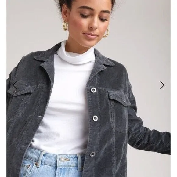 Bella Dahl Women's S Corduroy Trucker Jacket Oversized Patch Pockets Gray NEW