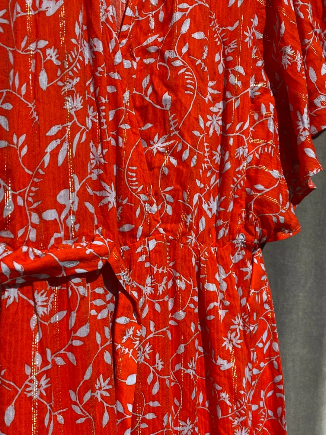 Berenice Orange Floral Short Sleeve Flowy Sleeve Maxi Dress