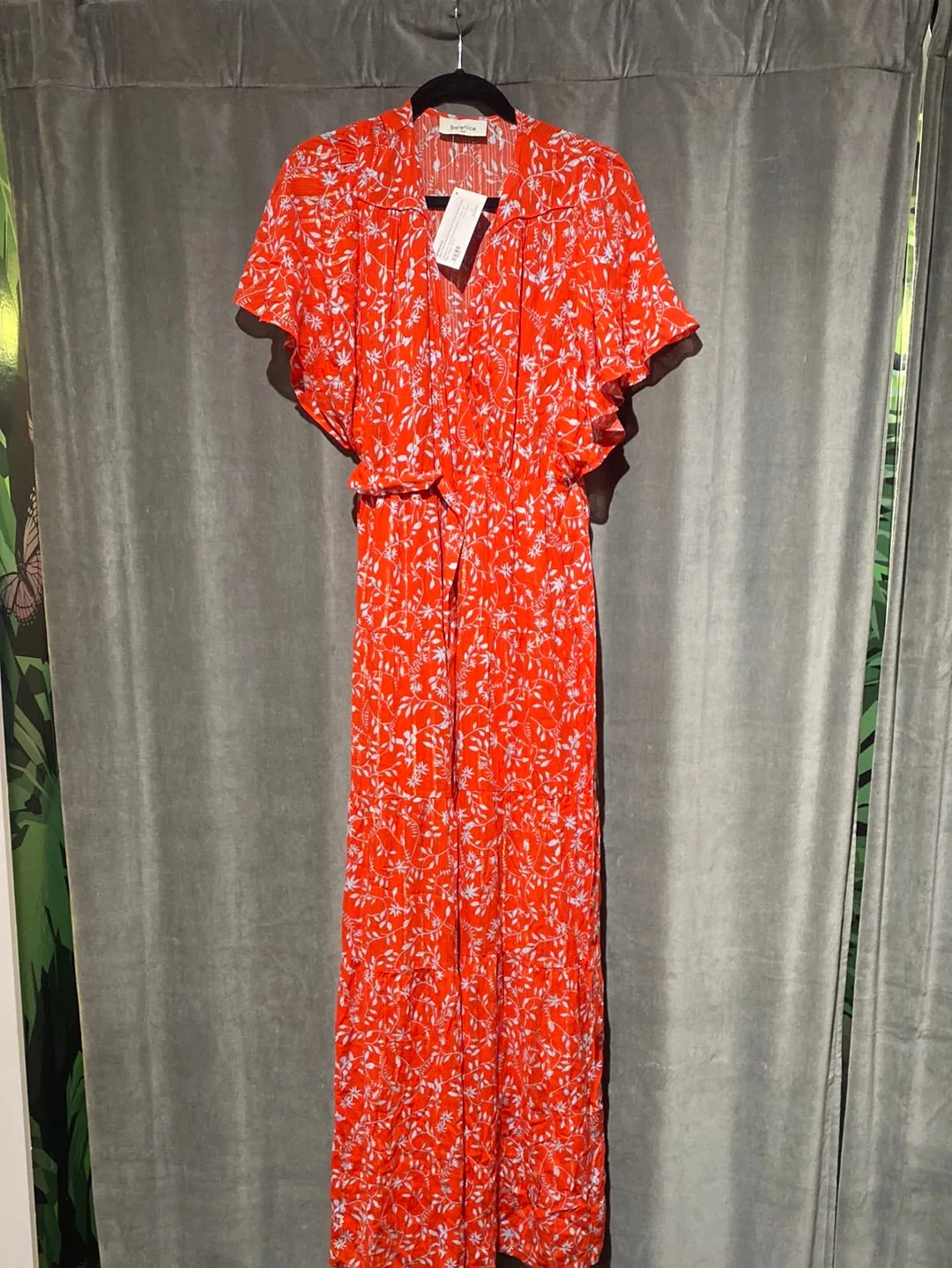 Berenice Orange Floral Short Sleeve Flowy Sleeve Maxi Dress