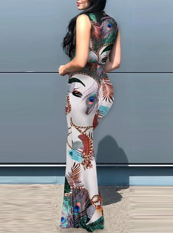 BerryBetty - Black Plunge Sunflower Print Slit Maxi Dress