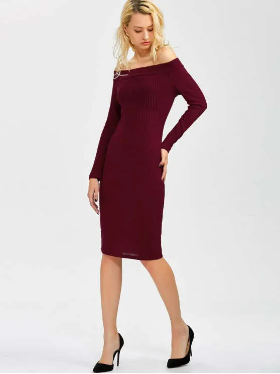 BerryBetty - Fun Off Shoulder Bodycon Long Sleeve Dress