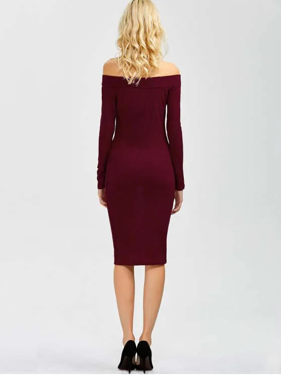 BerryBetty - Fun Off Shoulder Bodycon Long Sleeve Dress