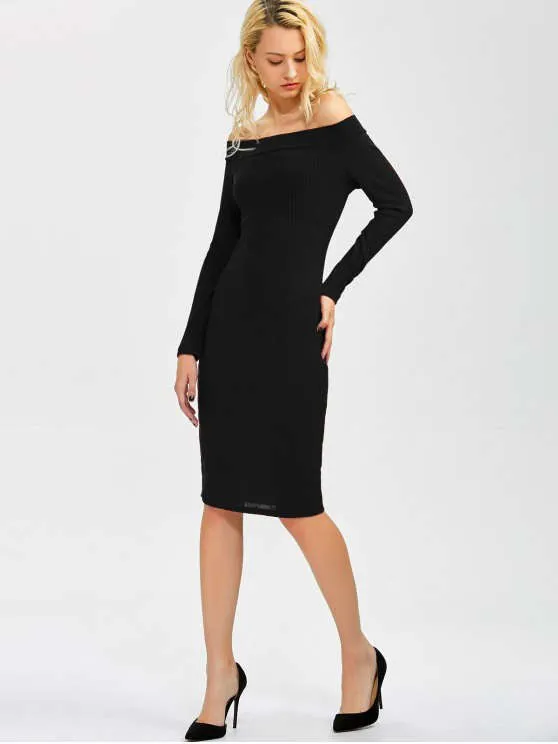 BerryBetty - Fun Off Shoulder Bodycon Long Sleeve Dress