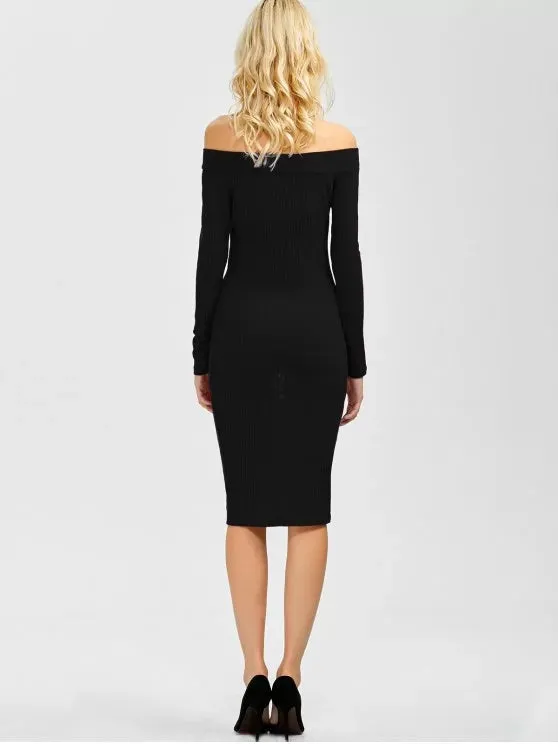 BerryBetty - Fun Off Shoulder Bodycon Long Sleeve Dress