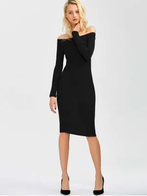 BerryBetty - Fun Off Shoulder Bodycon Long Sleeve Dress