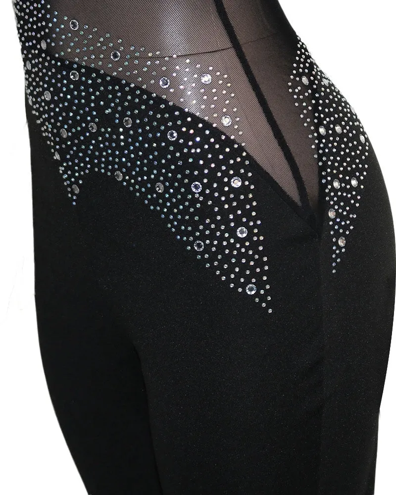 BerryBetty - Women Elegant Formal Gown Maxi Dress Female Stylish Long Party Dress Rhinestone Mesh Splicing Evening Dress