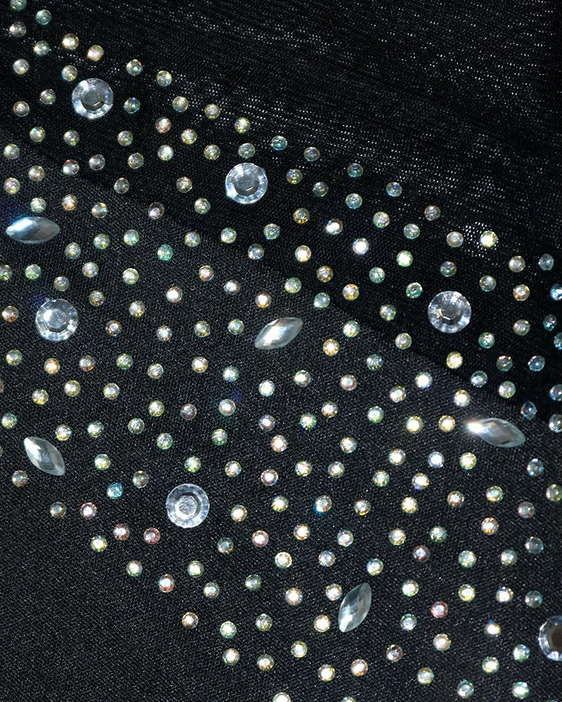 BerryBetty - Women Elegant Formal Gown Maxi Dress Female Stylish Long Party Dress Rhinestone Mesh Splicing Evening Dress