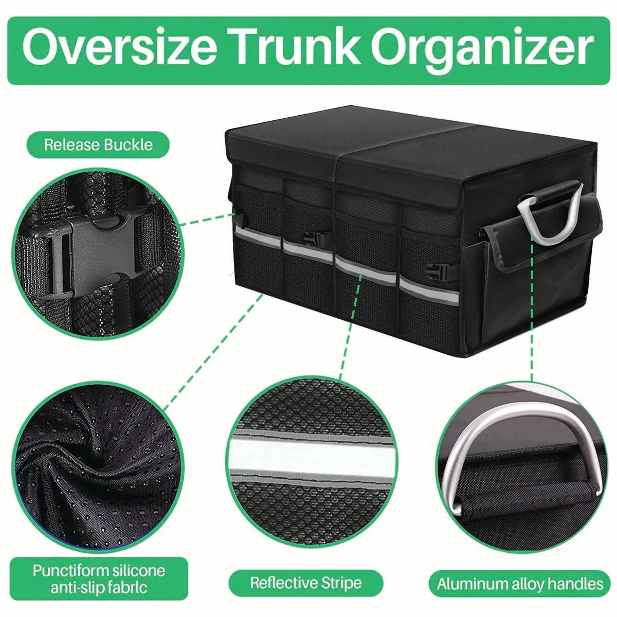 Big Trunk Organizer, Cargo Organizer SUV Trunk Storage Waterproof Collapsible Durable Multi Compartments TY12994