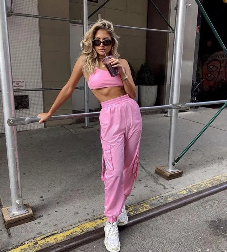 Black 2 Piece Set Crop Top and Cargo Pants