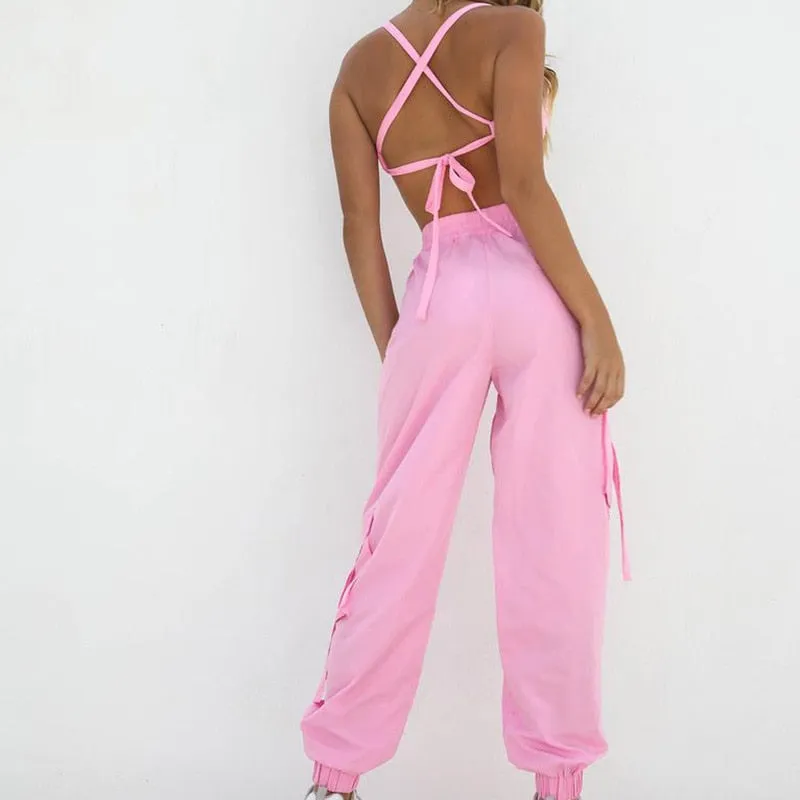 Black 2 Piece Set Crop Top and Cargo Pants