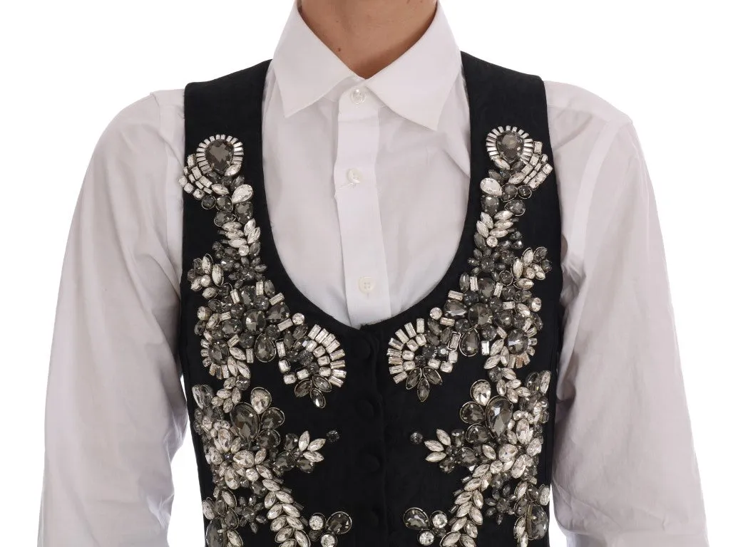 Black Brocade Crystal Vest