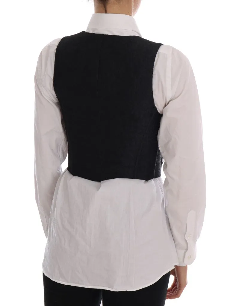 Black Brocade Crystal Vest