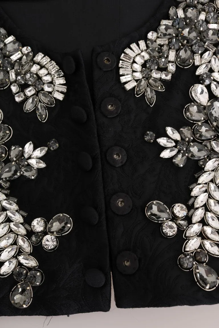 Black Brocade Crystal Vest